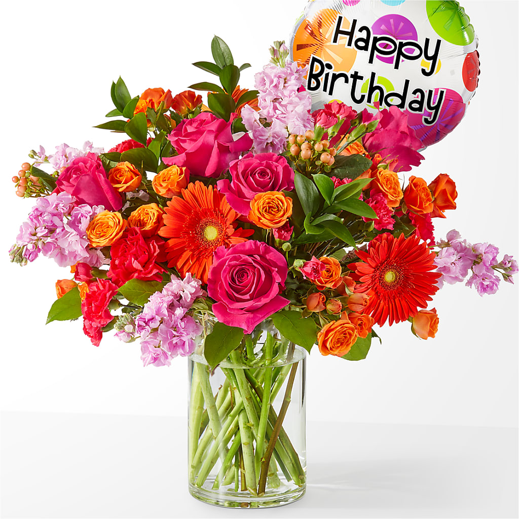 Fiesta Bouquet with Birthday Balloon – Forever Flower Shop, Phoenix AZ