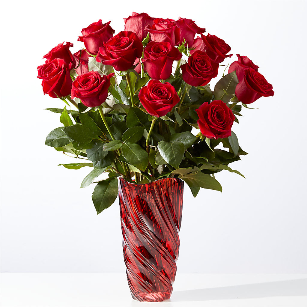Classic Love Red Rose Bouquet with Luxe Swirl Vase – Forever Flower Shop, Phoenix AZ
